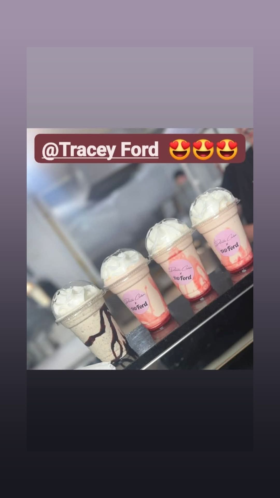 A row of T&D Ford milkshakes lined up on the counter.